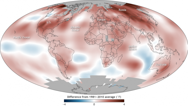 2017 Global Surface Temperatures Map